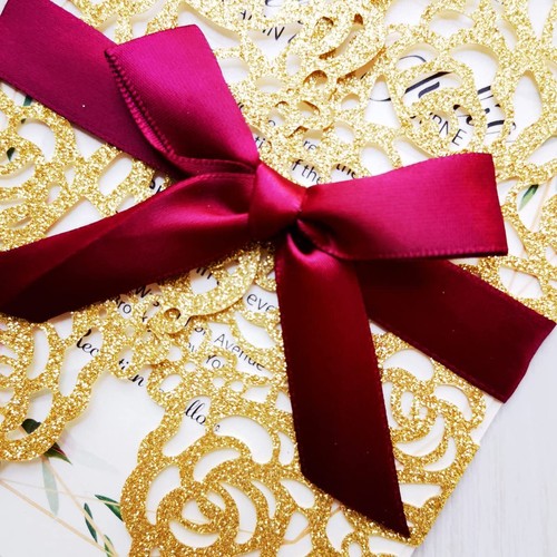 Gold Glitter Wedding Invitations 20 Pack 5x7.28 inch Blank Laser Cut Rose - Picture 7 of 7