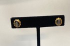 13K Yellow Gold Dark Green Gemstone Oval Cabochon Stud Earrings Tested 1.2g — photo 2