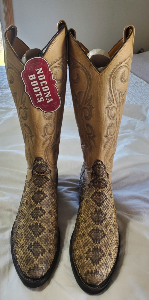 Vintage Nocona Western Diamondback Rattlesnake Boots 7.5D Leather