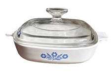 Vintage Corning Ware Blue Cornflower 7" Casserole Dish P-7-B Clear Glass Lid