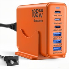 165W GaN USB C Charging Station 6 Port Fast Desktop Power Hub Adapter Orange