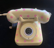 Pottery Barn Grand Cordless Phone Pink Polka-dot VG condition