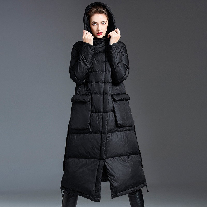 Women Hooded Down Jacket Winter New Loose Long Sleeved Over The Knee Down Jacket
