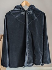 Vintage Black Velvet Cape With Frog Fasteners And Braided Trim