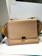 CELINE Beige Top Handle Bag Turn Lock Gold Ha...