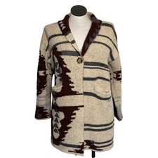 Southwest Aztec Print Size Small Knit Cardigan Boho Hippie Sweater Brown Gray