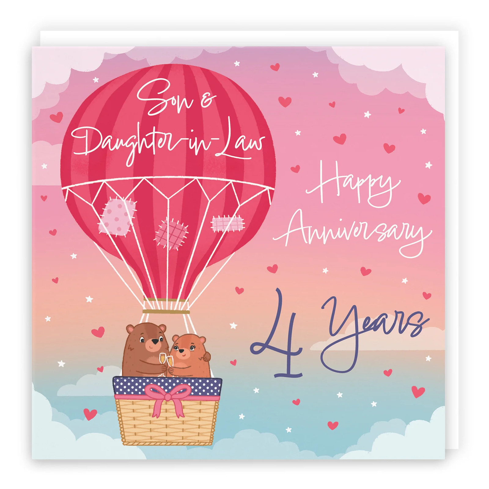 4th Son And Daughter-in-Law Hot Air Balloon Anniversary Card Cute Bears