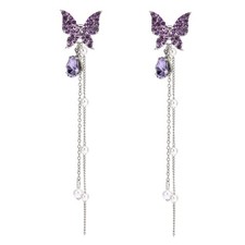 Chic Crystal Butterfly Linear Dangling Long Earrings Bohemian Chandelier Pearl T