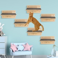 Lenwen 6 Set Cat Wall Shelves, Wood Cat Climbing Step, Wall Mounted,Classic