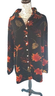 White Stag Women 14w 16w Black Leaves Velvet Fall Autumn Harvest Vintage Teacher
