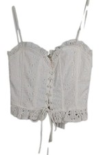 Astr Womens XS ACT18312 White Sleeveless Eyelet Peplum Corset Top