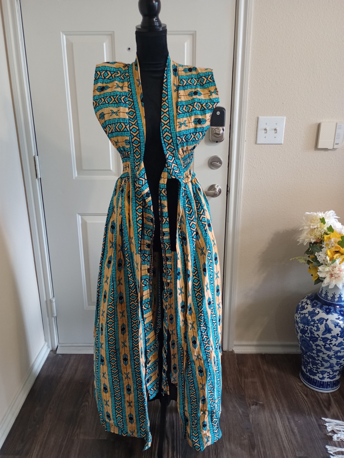 African Ankara Kimono 54 inch  Long With Pockets  size M to XL