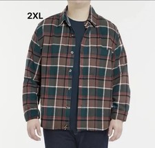 Eddie Bauer Men 100 Cotton Brushed Twill Flannel Shirt Mocha Overland Plaid 2XL