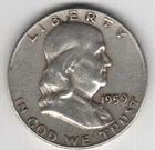 1959 D FRANKLIN HALF DOLLAR 90% SILVER DENVER MINT .50¢ UNITED STATES OF AMERICA