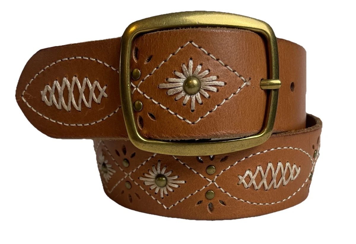 American Eagle Outfitters Genuine Leather Tan Belt with Floral Metal Details American Eagle Floral Belts for Women | Mercari main image 2