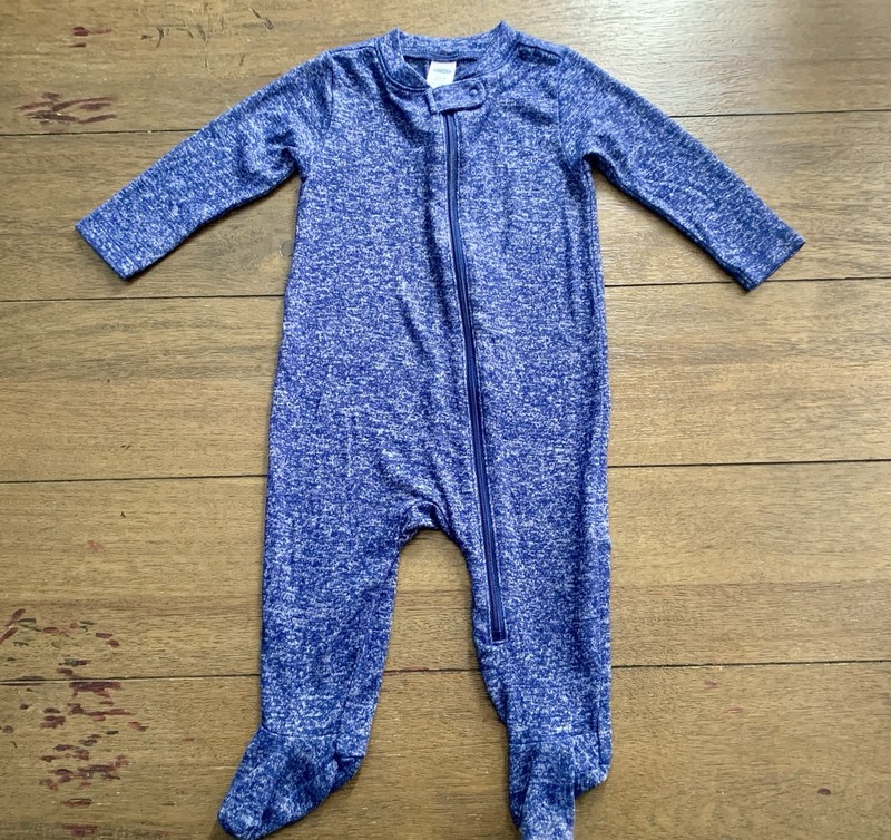 Old Navy Blue Heathered Knit Footed Zip Sleeper One-Piece 6-9 Months