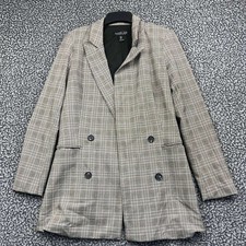 Rachel Zoe Blazer Jacket Women Small Glen Plaid Double Breasted Grey Brown