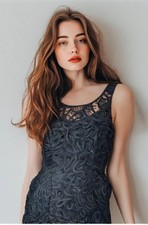 90s Ann Taylor Dress Soutache Open Back Sleeveless Scoop Black Size Medium 8 EUC