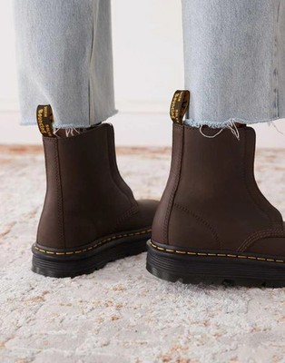 Dr. Doc Martens Zebzag Laceless Men's Leather Boots Dark Brown
