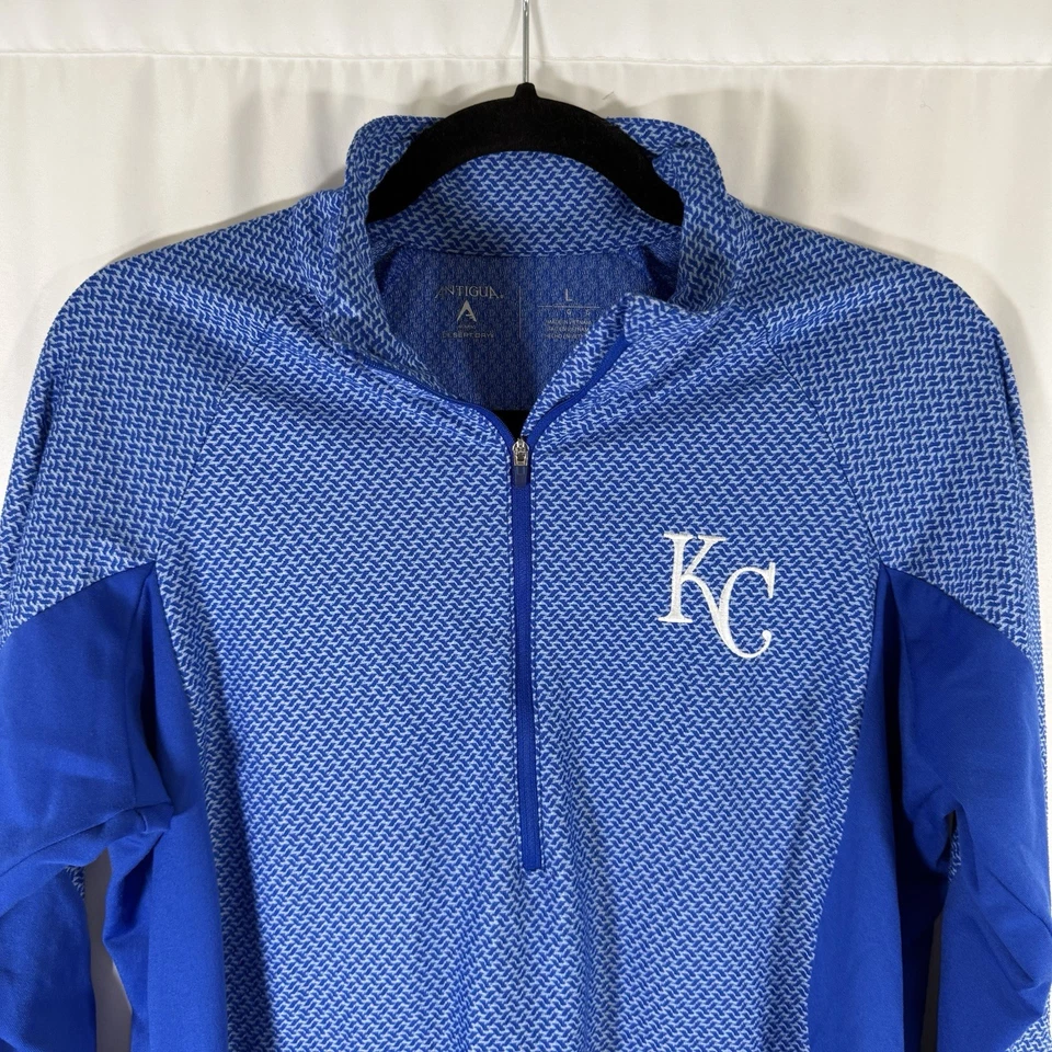 Kansas City Royals Sweater Women's Large Blue 1/4 Zip Long Sleeve Antigua - Image 2 of 4
