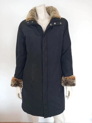 WOOLRICH Parka Daune Mantel 38/40 Schwarz Fell Echtfell Borde Wind Wasserfest - Bild 1 von 4