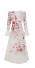 NWT Zimmermann Crush Frill Sleeved Linen Midi Dress Scarlet Floral AU3 L
