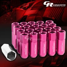 20X RACING RIM EXTENDED ACORN TUNER WHEEL LUG NUTS+1X ADAPTER KEY PINK