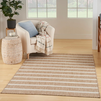 Home Positano Beige Ivory 5' X 7' Area Rug - Easy Clean, Non Shedding, Bed Room,