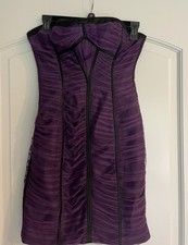 BCBGMAXAZRIA Purple and Black Ruched Mesh Strapless Bodycon Sweetheart Dress 2 