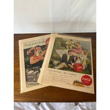 2 Vintage 1949 Coca-Cola Magazine Ads Lunch Refreshed Picnic Coke Ephemera