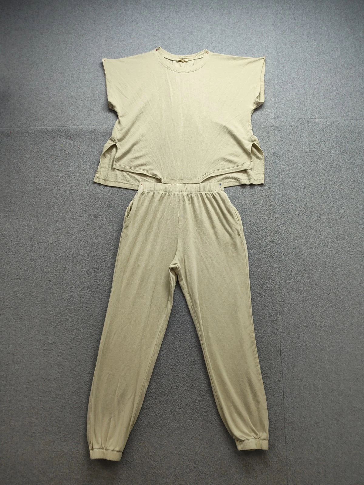Elan Women Jumpsuit S Beige Oversized Top Sleeveless High Waist Jogger Casual