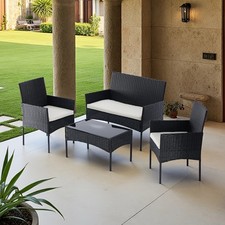 4-Piece Outdoor Wicker Patio Set with Cushions and Glass Table