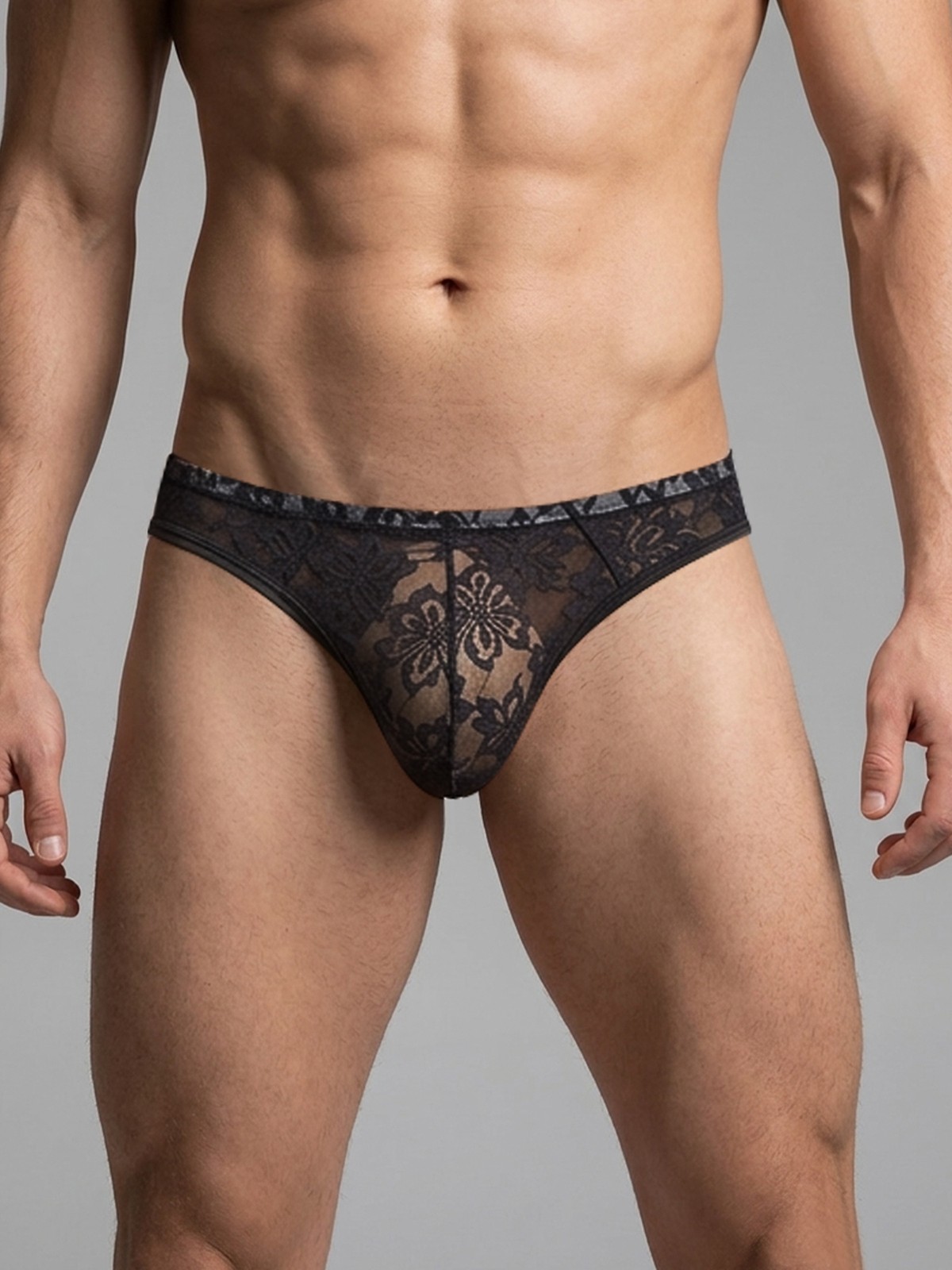 Summer MenS Floral Lace Briefs,White Low Rise Transparent Underwear,Mesh Panties