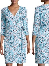 Diane Von Furstenberg New Julian Two Wrap Dress Blue/White Garden Daisy Sz 8