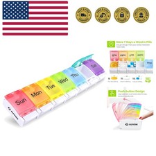 Weekly Pill Organizer Arthritis Friendly, BPA Free Travel 7 Day Pill Box Case...