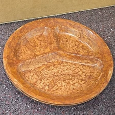 2 - Vintage Nemir King-Line #103 Melamine Divided Dinner Plates Brown Burl 10.5"