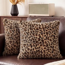 Leopard Throw Pillow Covers 18x18 Set of 2, Soft Faux Fur Cheetah Pillow Cove...