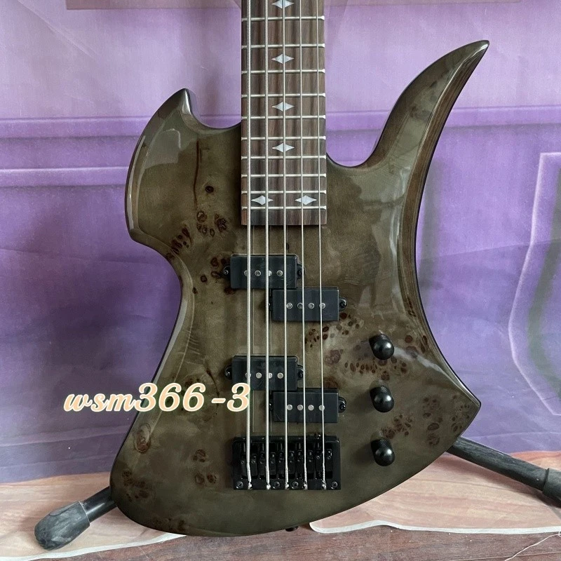 USA 5-String BC Electric Bass Guitars Black Hardware Gray Burl Maple Top Veneer - Image 2 of 4