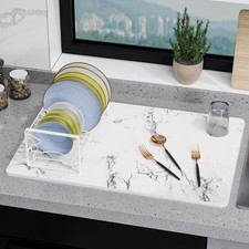 Large Stone Drying Mat for Kitchen Counter, 24" x 16" White Marble 24" 16"