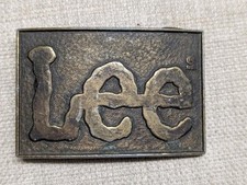 vintage 1970s blue jeans LEE belt buckle BRASS denim WESTERN cowboy