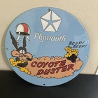 VINTAGE PLYMOUTH CAYOTE DUSTER GASOLINE OIL PORCELAIN SIGN