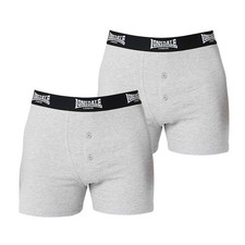 MENS LONSDALE LOGO GREY COTTON BOXER SHORTS-BUTTON FLY UNDERWEAR-VARIOUS SIZES