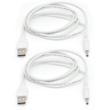 2PCS USB Power Cable White 4FT 1.2M USB To 3.5mm Plug 5V DC 20AWG Charging