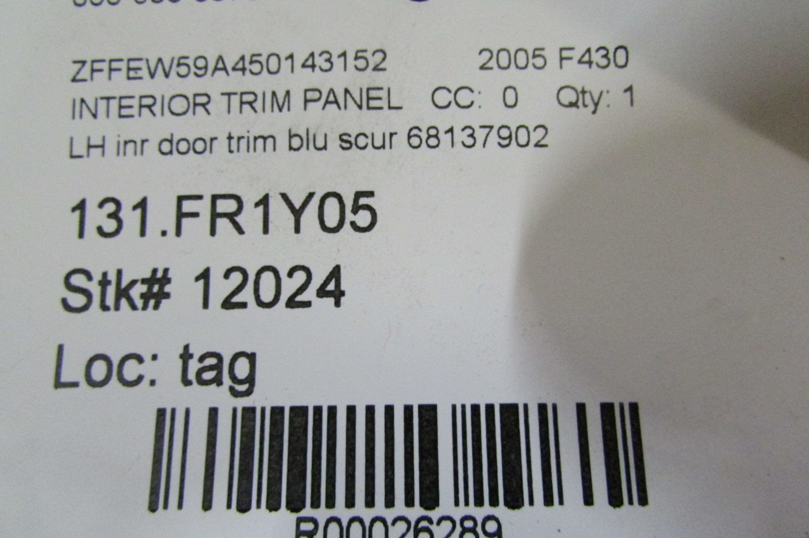 Ferrari F430 LH, Left Inner Door Trim, Blue Scuro, Used, P/N 68137902