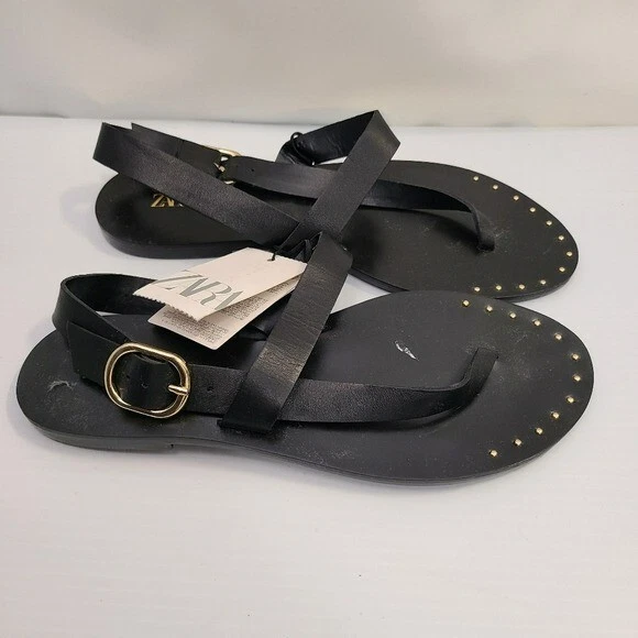 Zara flat deals leather sandals