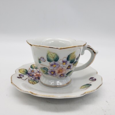VTG Hand Painted Flower Demitasse Porcelain Tea Cup Saucer Japan Sticker  Label