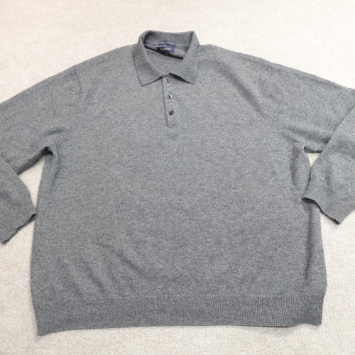 Club Room Mens Sweater 2XL Gray Solid Cashmere Polo - Picture 1 of 7