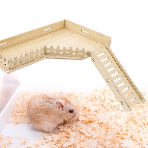 Cage à base en bois massif pour hamster plate-forme descalade jouet pour animaux de compagnie petit animal usine avec échelle