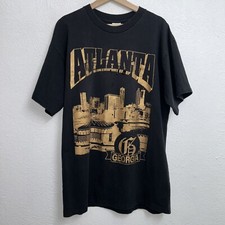 Vintage Atlanta Georgia Tee Black T-Shirt 90s USA Made Distressed Size XL