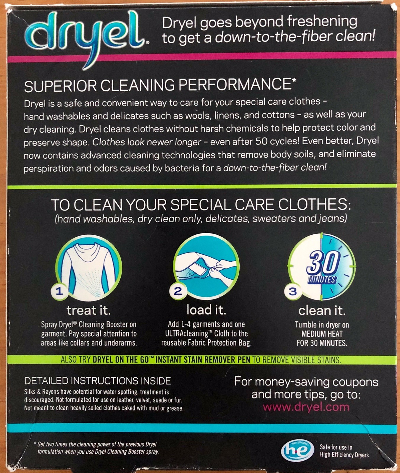 NEW Dryel 30 Min InDryer Cleaner Kit + 6 Count Box Refill Cloths